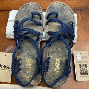 Plaza Woven Sandals, Size 8, Sapphire Blue: New with Shoe Bag